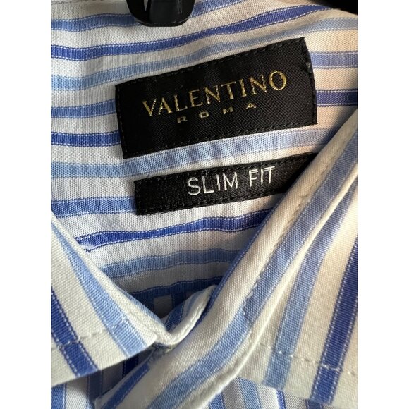 Valentino Roma Shirt Mens 15.5 42 Slim Fit Medium M Long Sleeve Button Up Blue - Picture 2 of 7